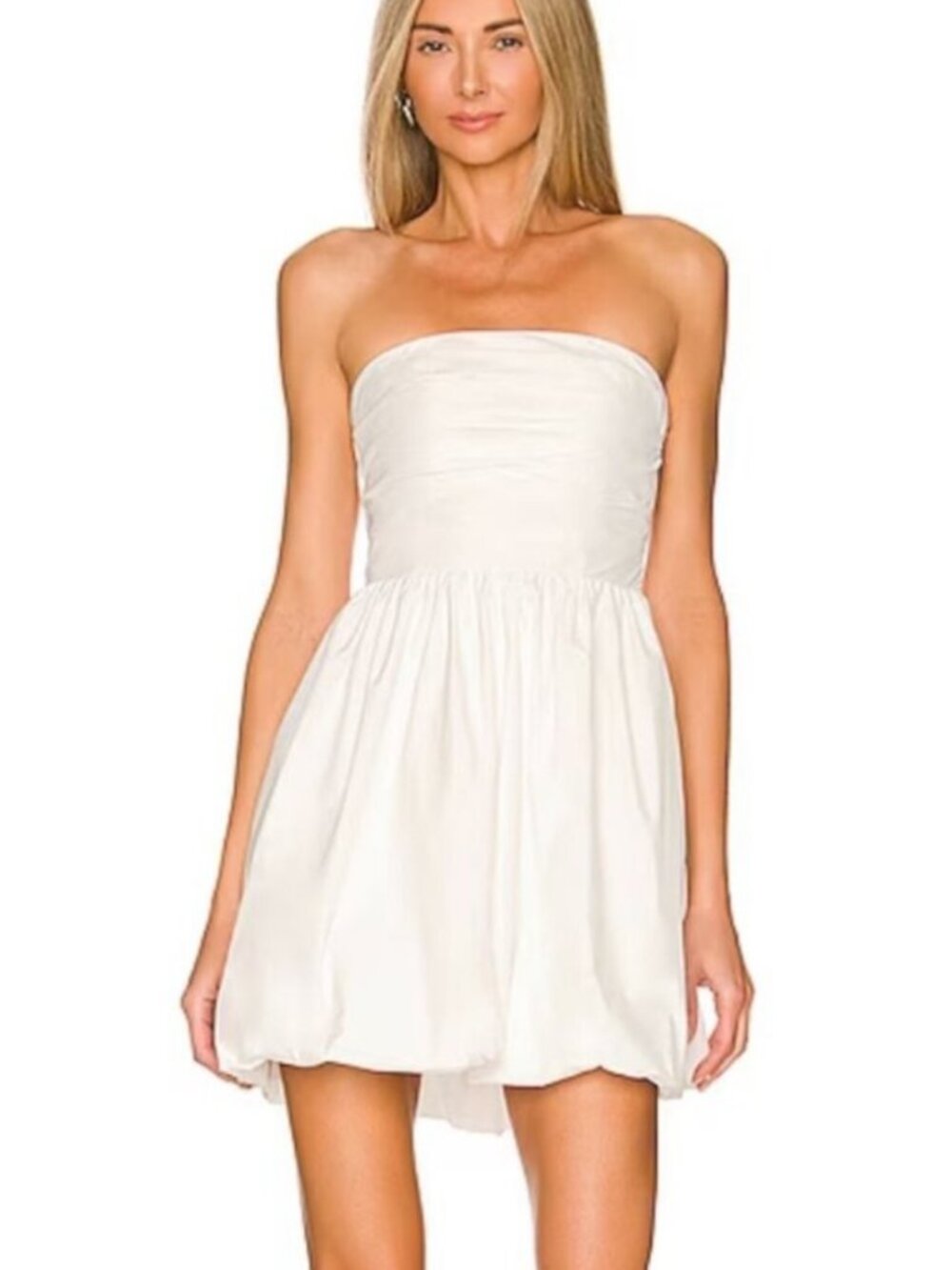 Amanda Uprichard Stassie Strapless Bubble Hem Mini Dress White Size XL